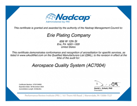 Nadcape Aeropsace Quality System (AC7004) Certificate