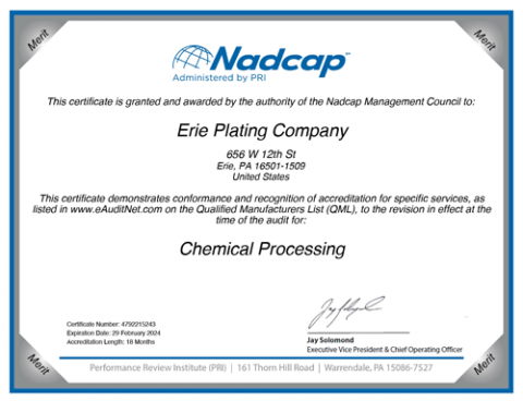 Nadcap Chemical Processing Cert